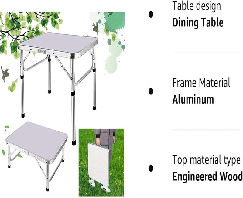 HSHa 2ft/60cm Mesa de campamento plegable Rectangular desayuno Blanco juego impermeable jardín Mesa