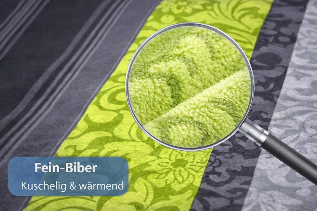 Fein Biber Bettwäsche Garnitur 135 x 200 cm und 80 x 80 cm Feinbiber Borde anthrazit Grün Blume