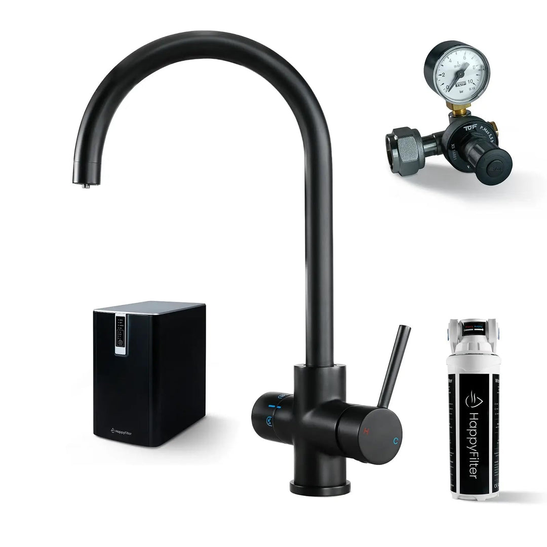 HappyFilter FizzRed Wassersprudler Wasserkocher | gekühlt | gesprudelt | kochend| 5in1 Black Wasserh