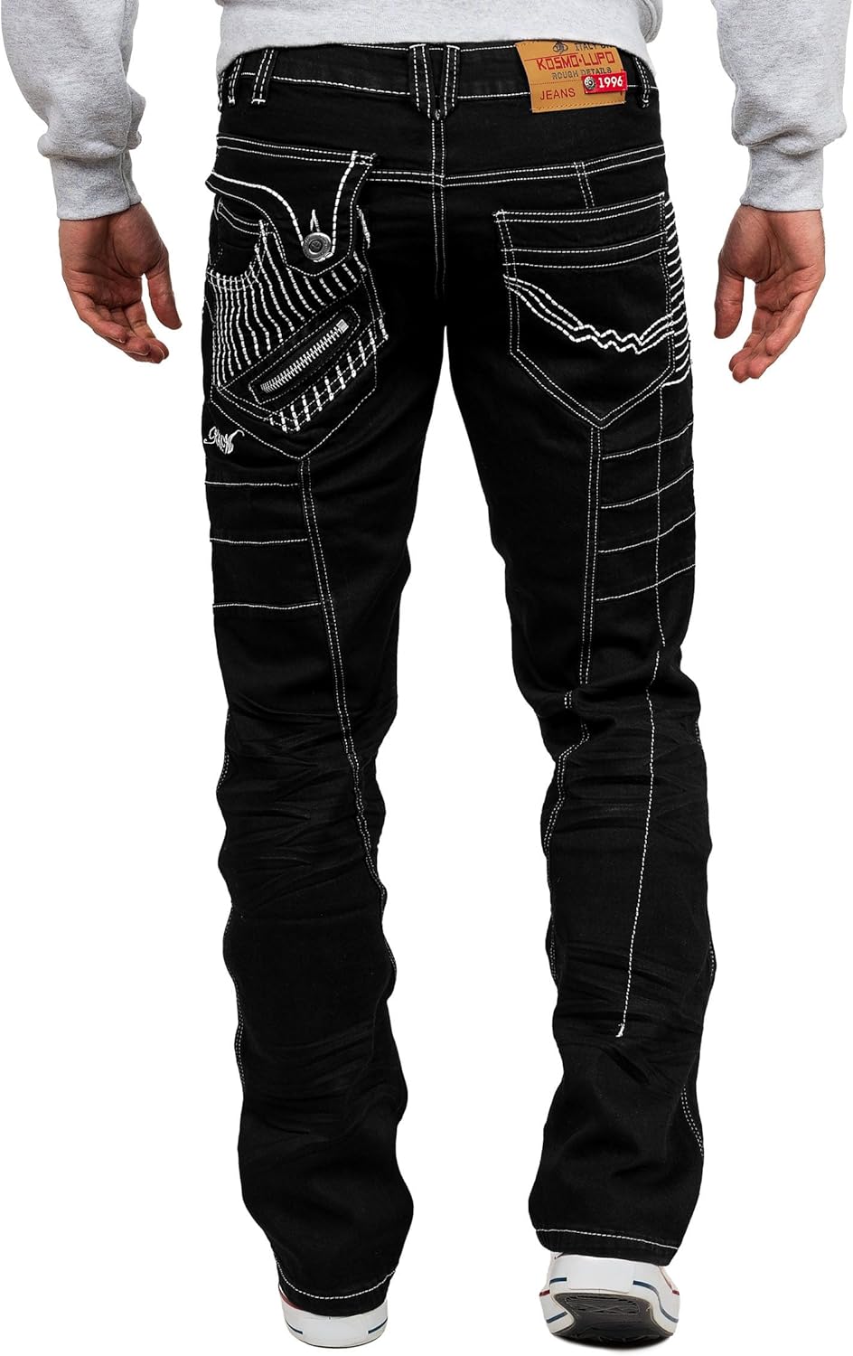 Kosmo Lupo Herren Jeans Extravagant Besondere Designs 40W / 34L Schwarz - 24, 40W / 34L Schwarz - 24