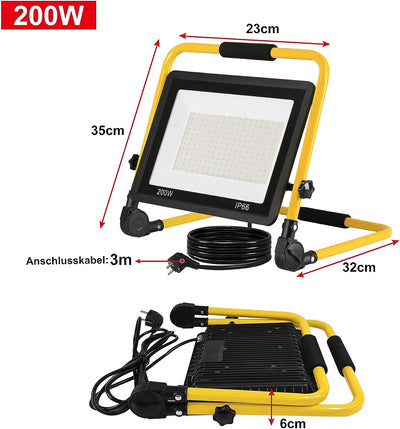 Aufun LED Baustrahler 200W, Baustellen Strahler Warmweiss Arbeitsscheinwerfer LED Fluter Floodlight