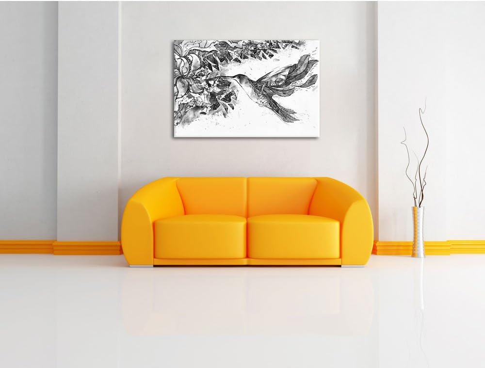 Monocrome, Kolibri Kunst , Format: 100x70 auf Leinwand, XXL riesige Bilder fertig gerahmt mit Keilra