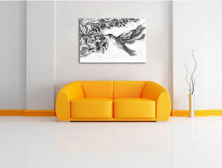 Monocrome, Kolibri Kunst , Format: 100x70 auf Leinwand, XXL riesige Bilder fertig gerahmt mit Keilra