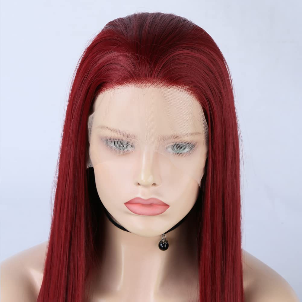 Rote Lace Front Perücken Lange Gerade Synthetische 150% Dichte mit Hitzebeständigem Haar 13x4 Lace B