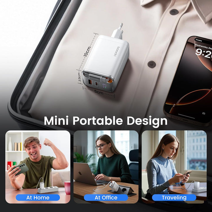 toocki USB C Ladegerät, 3Port GaN Mehrfach Ladegerät mit Schnell Einziehbares Ladekabel,67W USB C Ne