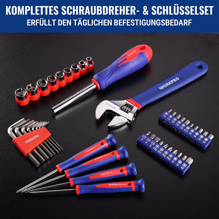 WORKPRO Werkzeugset Universal und Haushalts-Werkzeugkoffer 100-teilig Werkzeugsatz Mechaniker, perfe