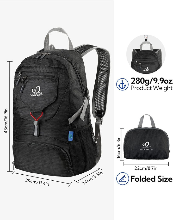 WATERFLY Ultraleicht Faltbar Klein Rucksack: 20L Leicht Packable Wanderrucksack Tagesrucksack Trekki
