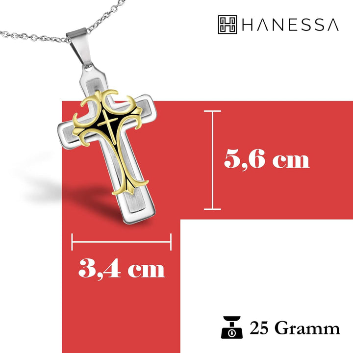 Hanessa Personalisierte Kette mit Gravur Edelstahl 45-60 cm mit Anhänger Kreuz in silber gold - Pers