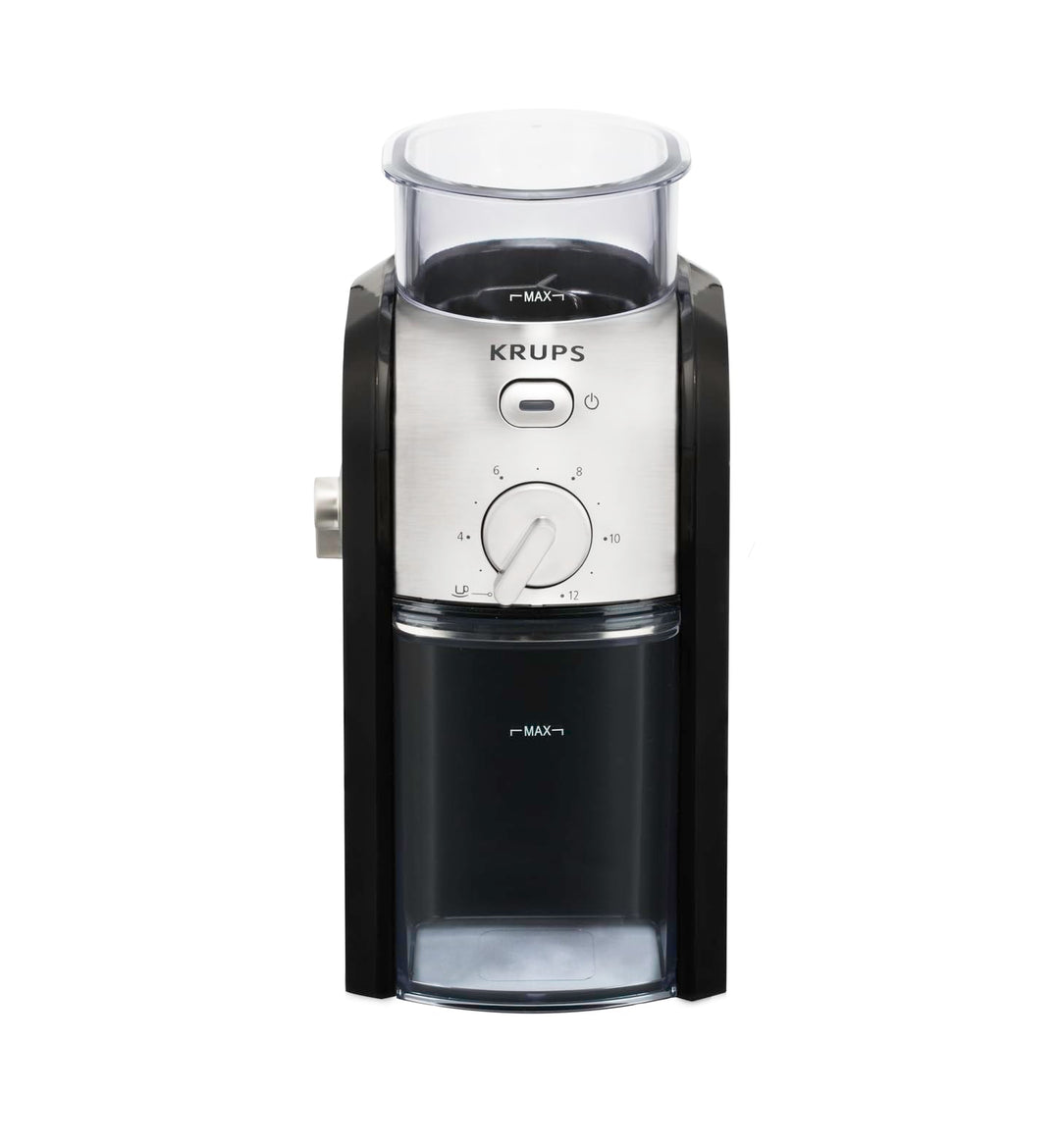KRUPS GVX212 Kaffeemühle | mit Mahlgrad- Und Tassenzahlauswahl | Scheibenmahlwerk aus Edelstahl | 22
