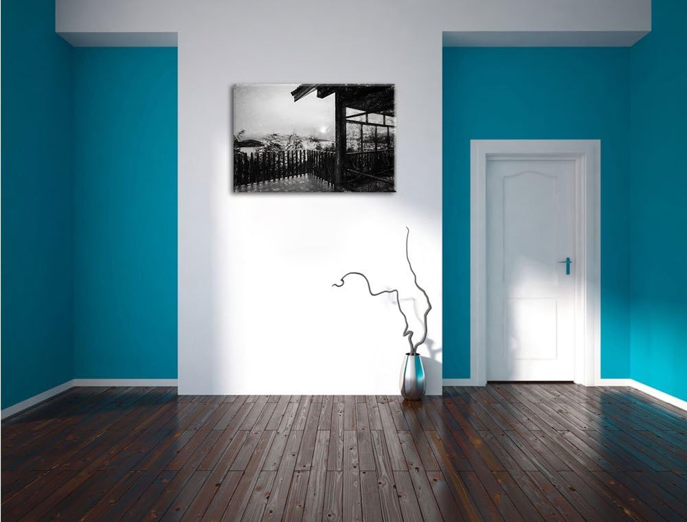 Pixxprint Haus am See im Sonnenuntergang als Leinwandbild/Grösse: 100x70 cm/Wandbild/Kunstdruck/fert