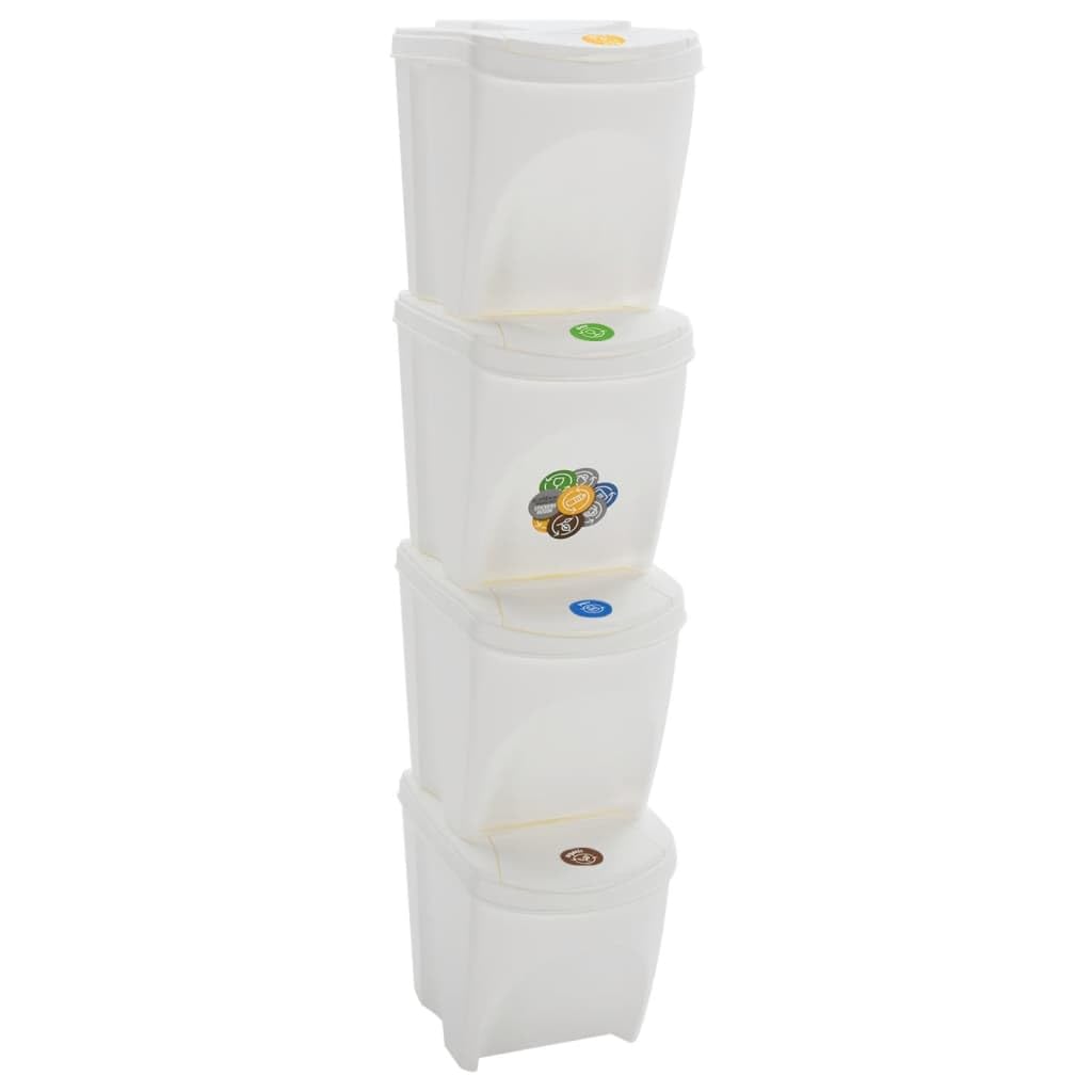 vidaXL Stapelbare Mülleimer 4 Stk. Weiss 100 L Polypropylen, Abfalleimer, Abfallbehälter, Abfalleime