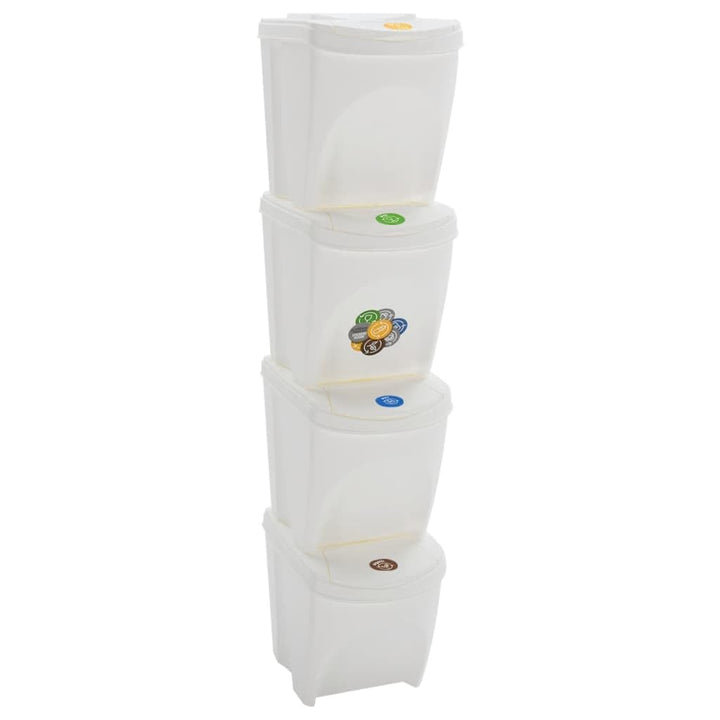 vidaXL Stapelbare Mülleimer 4 Stk. Weiss 100 L Polypropylen, Abfalleimer, Abfallbehälter, Abfalleime