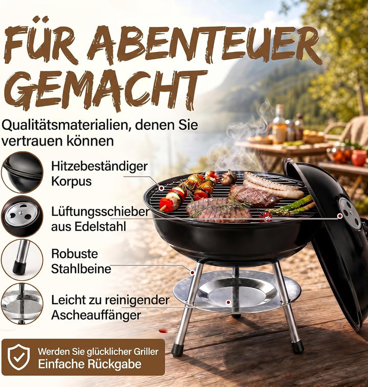 Micro BBQ Campinggrill Kugelgrill Mini Grill; Kompakter Reise Holzkohle-Grill Tischgrill Edelstahl e