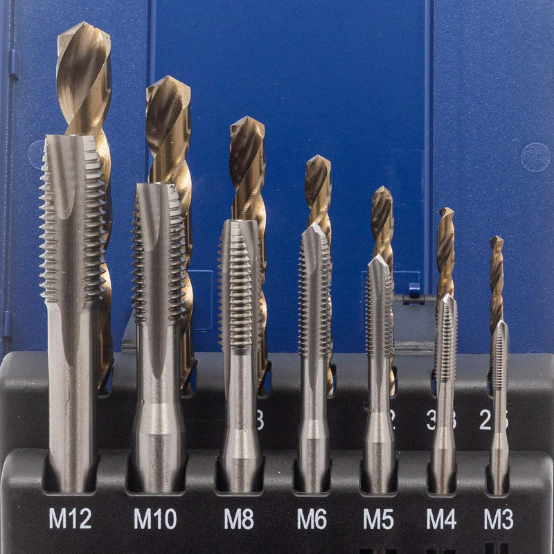 WSH-TOOLS Maschinengewindebohrer Set Durchgangsloch M3, M4, M5, M6, M8, M10, M12 HSSE-Co5 Kunststoff