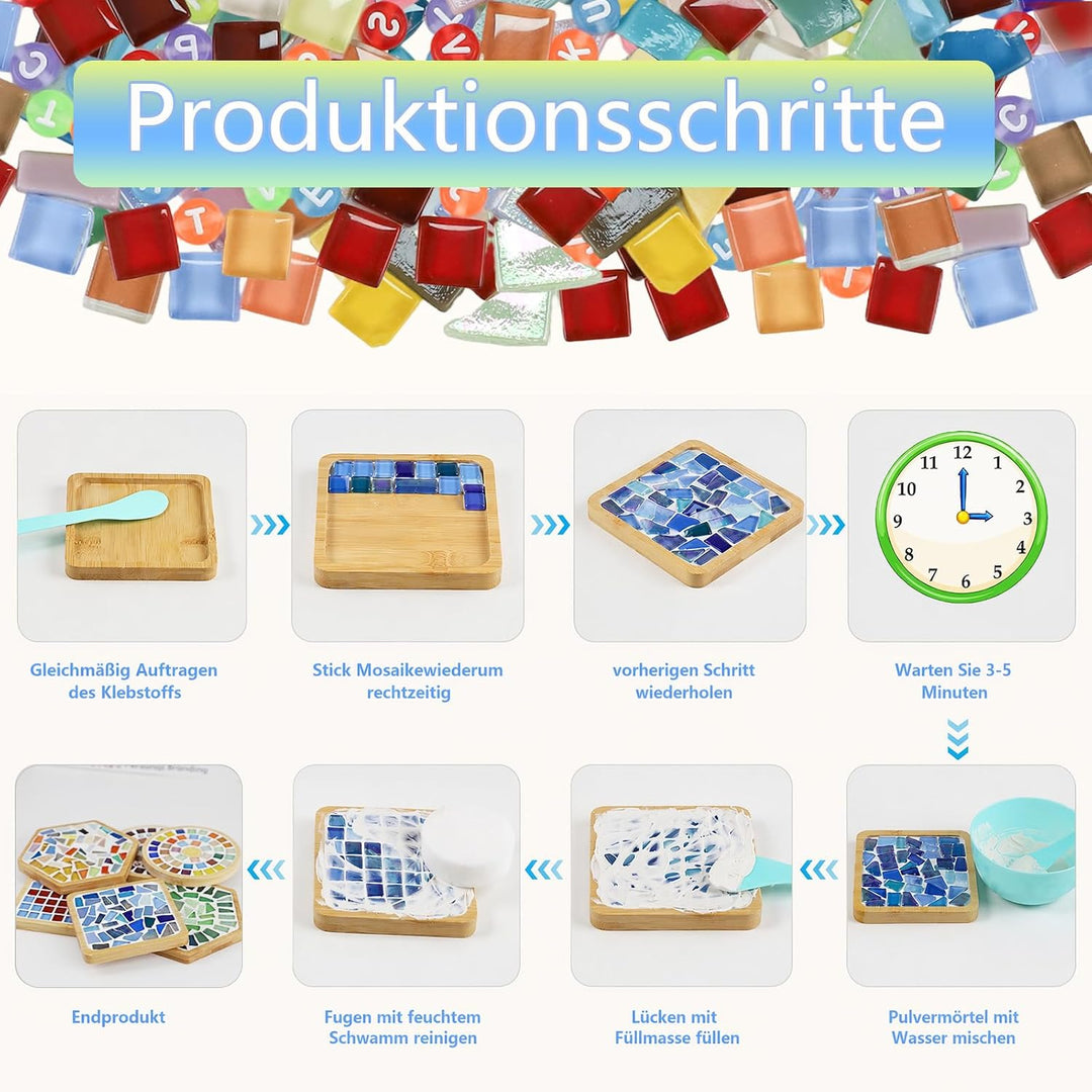 MOVATEK DIY Mosaik Untersetzer Bastelset für Erwachsene – 6 Stück Glas-Mosaik Untersetzer zum Selbst