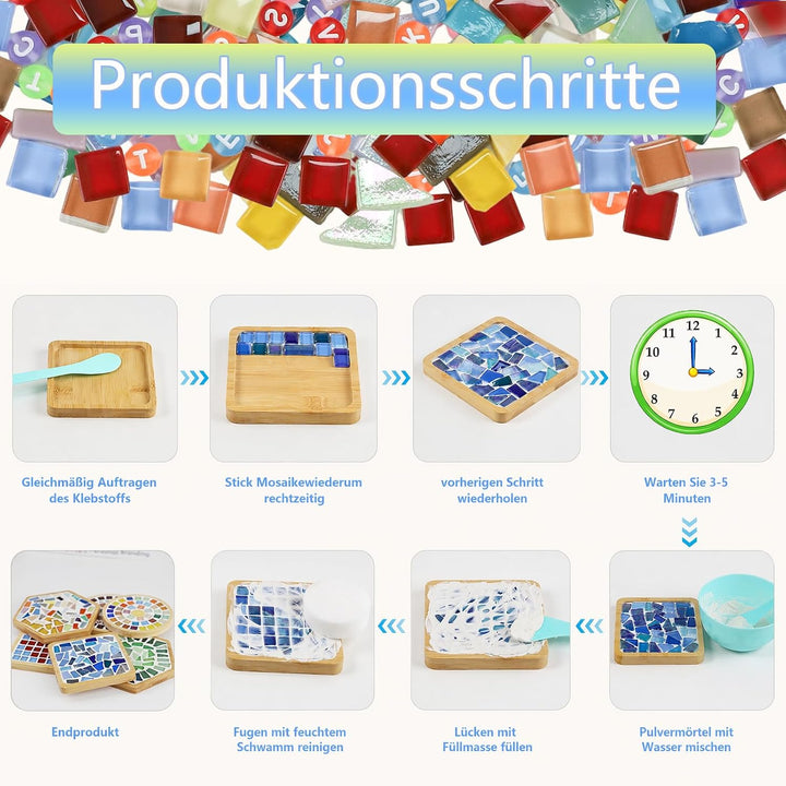 MOVATEK DIY Mosaik Untersetzer Bastelset für Erwachsene – 6 Stück Glas-Mosaik Untersetzer zum Selbst