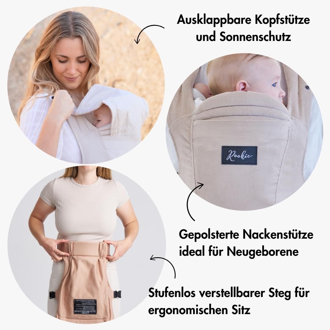 Rookie Babytrage ab Geburt - Ergonomisch, Bequem, Bio-Stoffe - Premium Elite Design - Baby Trage sch