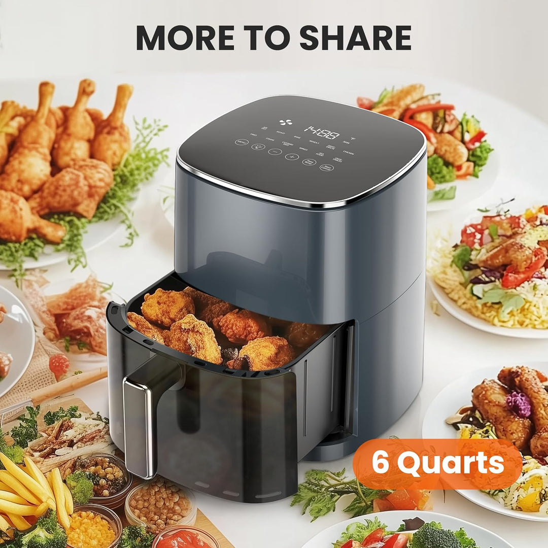 DUMOS Air Fryer 6QT with Window Square Airfryer Oven 12-in-1 for Family 400°F Rapid Air Crispy Techn