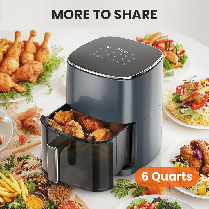 DUMOS Air Fryer 6QT with Window Square Airfryer Oven 12-in-1 for Family 400°F Rapid Air Crispy Techn