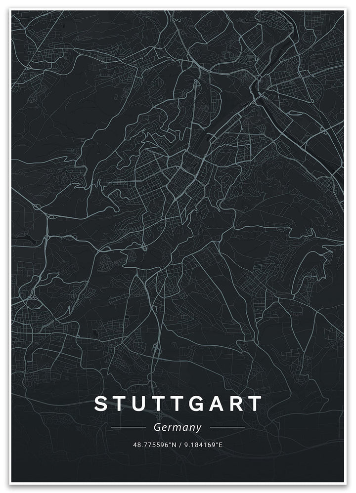 wandmotiv24 Poster als Wanddeko, Grösse Din A2, Strassen Karte Stuttgart, Deutschland, Schwarz, Mode