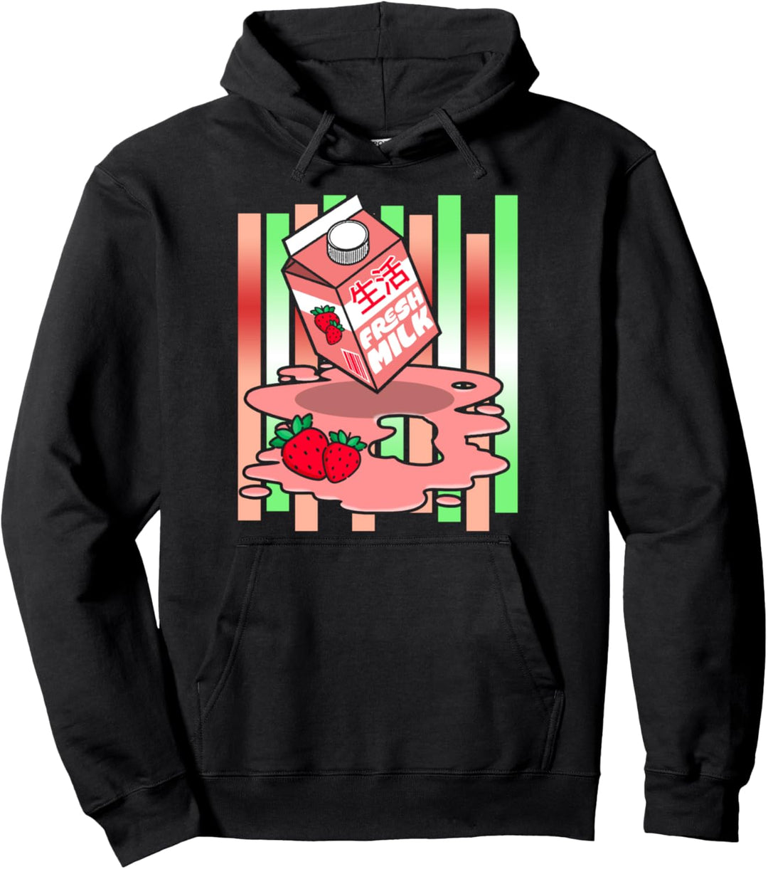 Vintage 90s Japanese Kawaii Strawberry Milkshake Graphic Pullover Hoodie