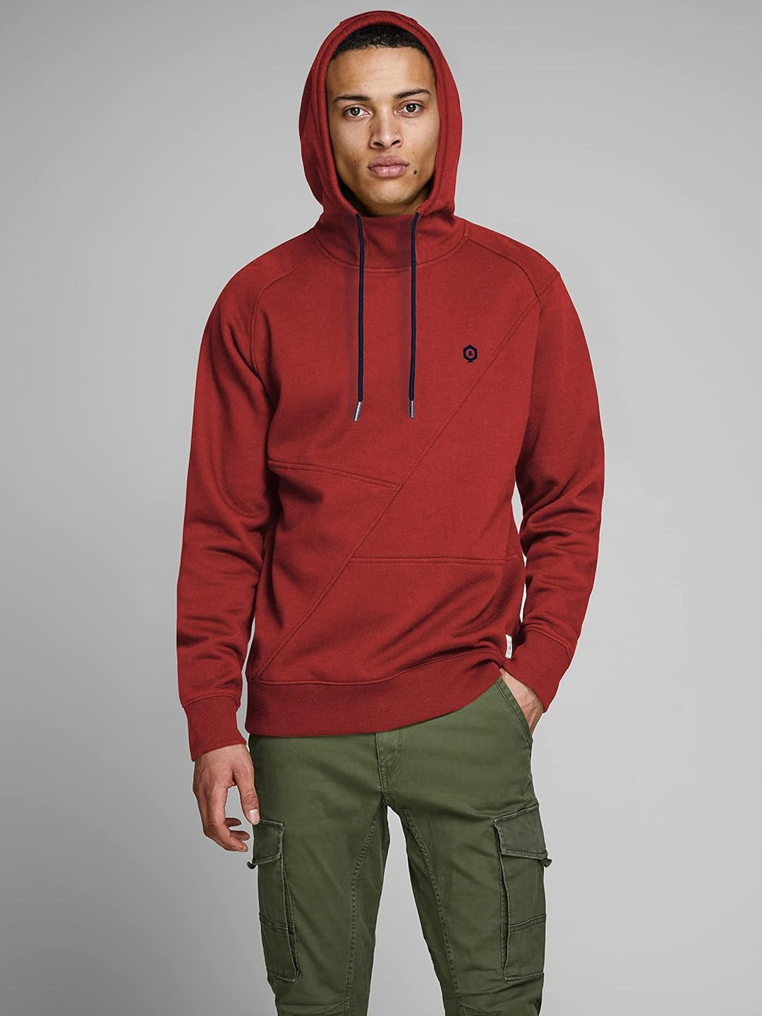 JACK & JONES Male Sweatshirt Detaillierter M Red Dahlia/Detail Navy Blazer, M Red Dahlia/Detail Navy