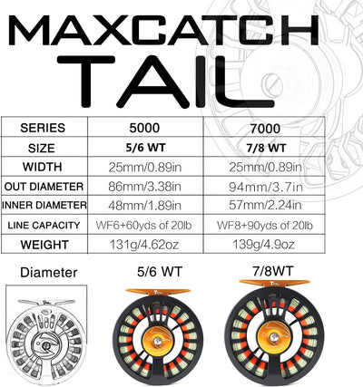 MAXIMUMCATCH Tail Fliegenrolle gross Arbor CNC bearbeitet Aluminum Teflonscheibe Legierungkörper Fli