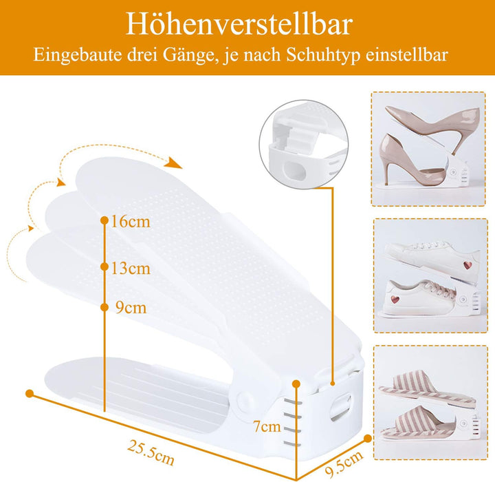 Einstellbare Schuhregale 3 Höhenverstellbar Schuh Slots, Schuhstapler/Schuhhalter Set, Kunststoff (S