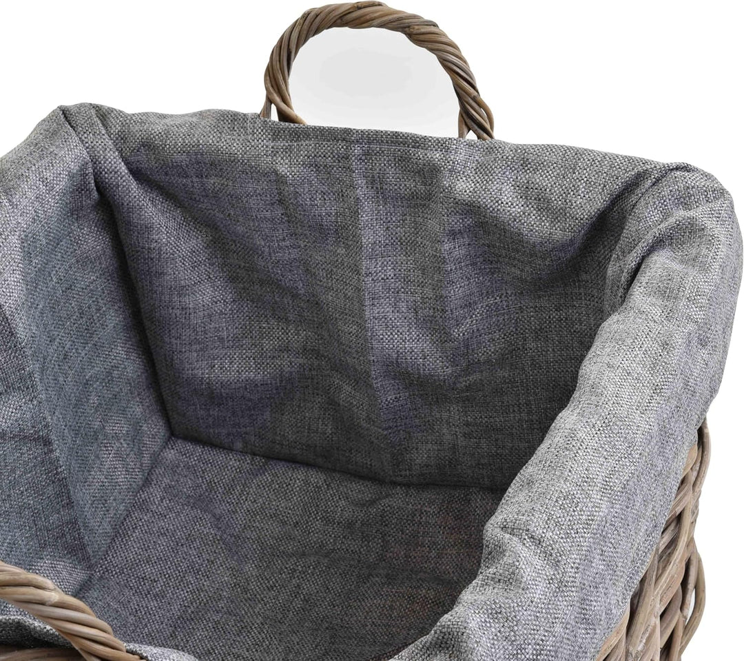Rattan Kaminholzkorb Flechtkorb mit Inlett Holzkorb Kaminkorb stabil Korb für Holz (klein, Grau Natu