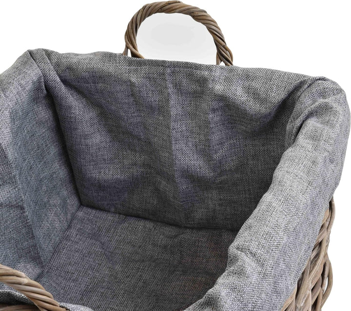 Rattan Kaminholzkorb Flechtkorb mit Inlett Holzkorb Kaminkorb stabil Korb für Holz (klein, Grau Natu