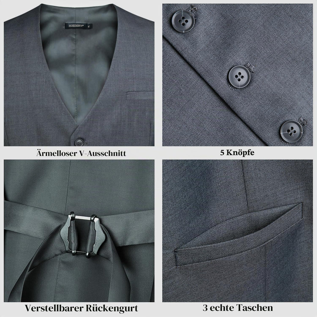 HISDERN Herren Formale Hochzeit Party Weste Baumwolle Einfarbig Weste XS Grau-1, XS Grau-1