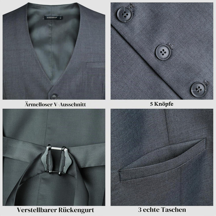 HISDERN Herren Formale Hochzeit Party Weste Baumwolle Einfarbig Weste XS Grau-1, XS Grau-1