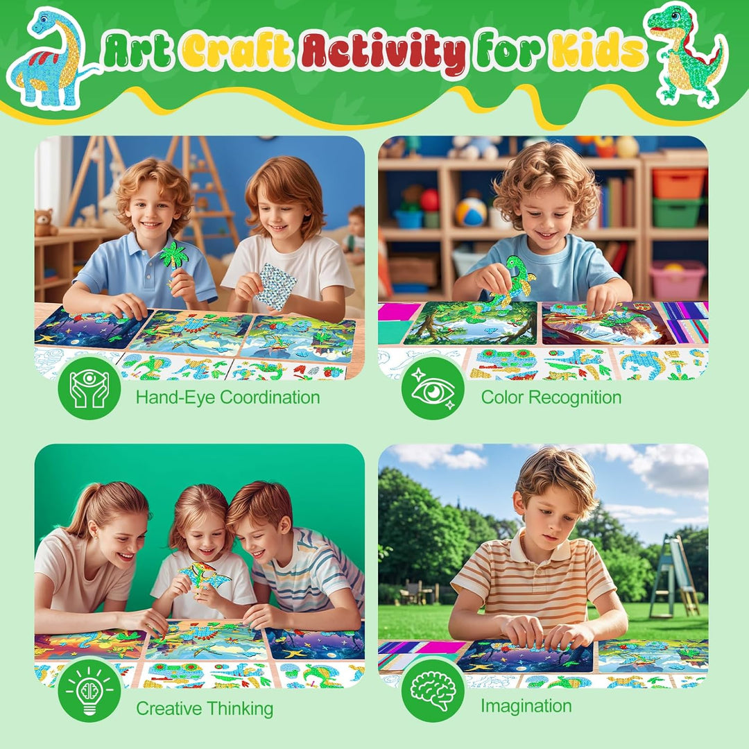 Lustiges Folien-Kunst-Set für Kinder, Dinosaurier-Folienkunst für Kinder, Kunst-Bastelsets für Mädch