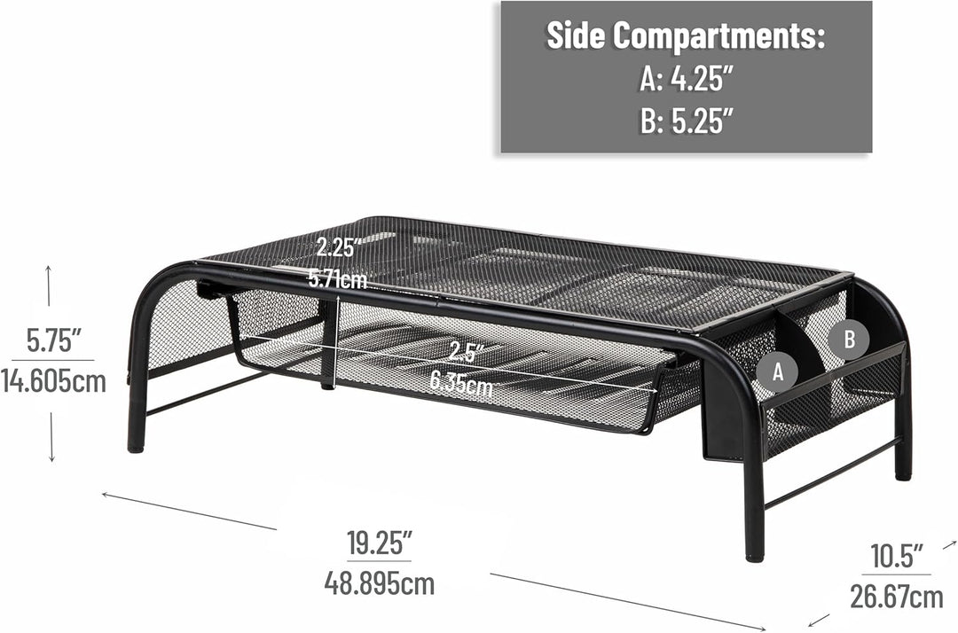 Mind Reader 'Raise' Metall Mesh PC Laptop IMac Computer Monitor Stand mit Schublade, schwarz, Schwar