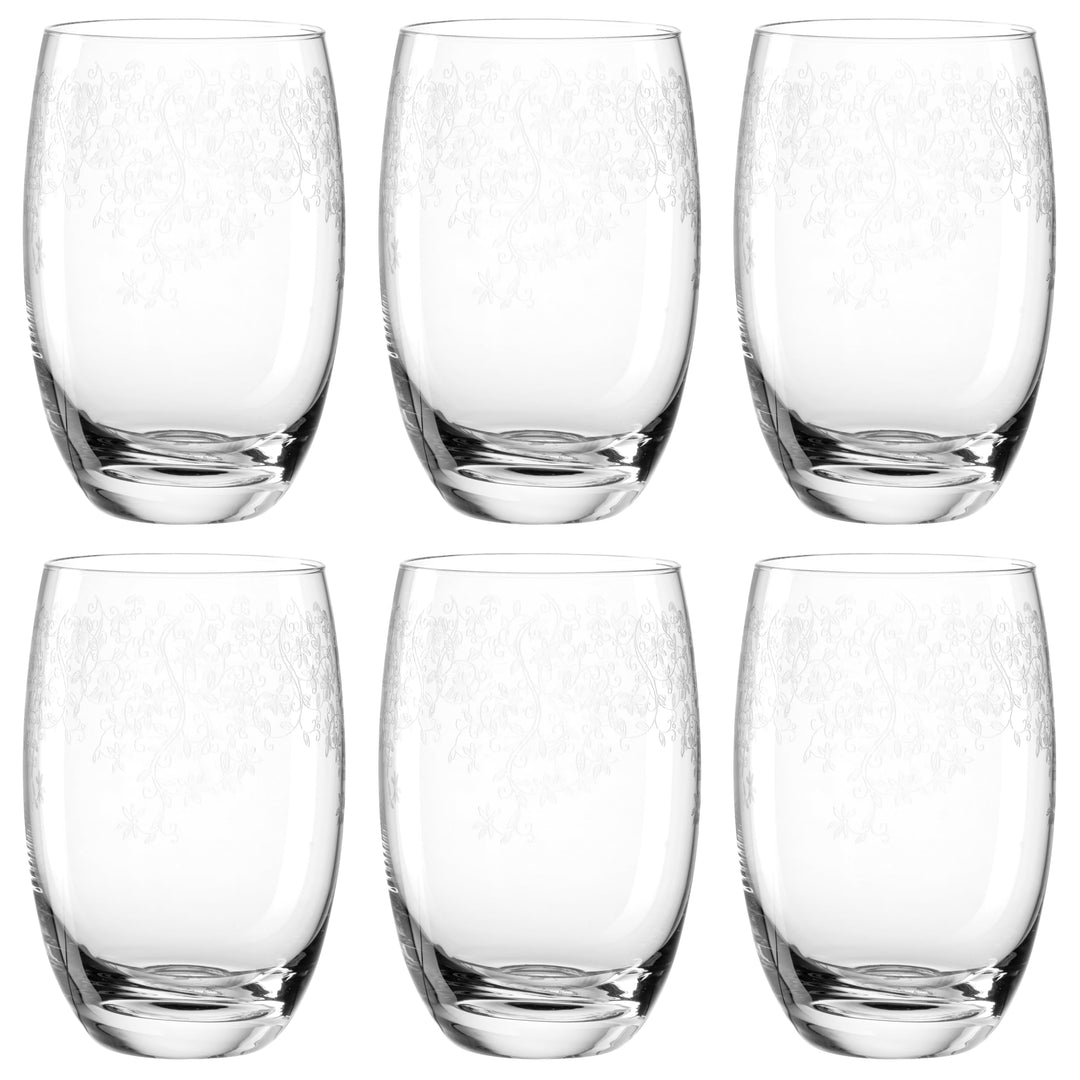 Leonardo Chateau Trink-Gläser 6er Set, Glas-Becher mit floralem Muster, spülmaschinenfeste Wasser-Gl
