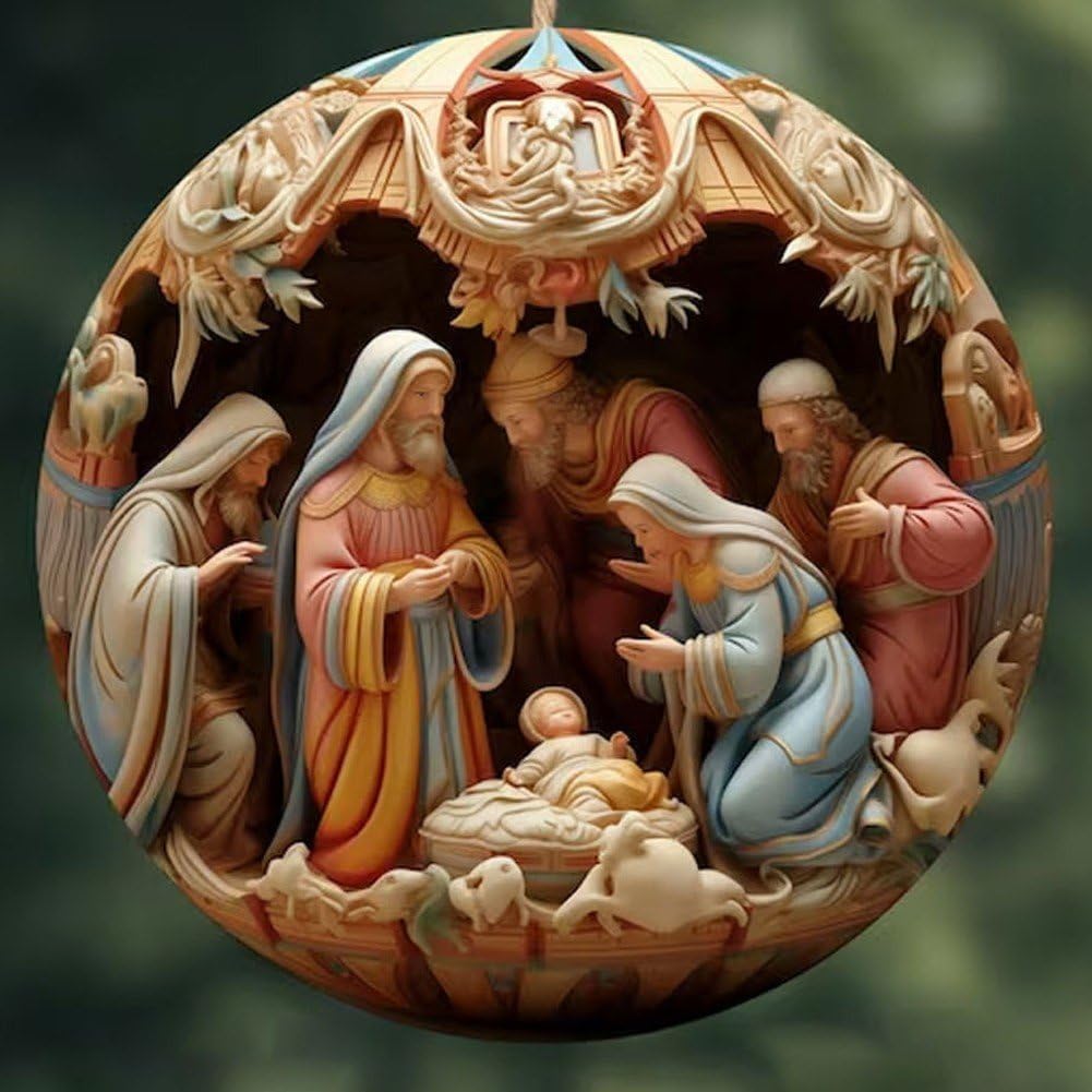 12 Stück Krippen-Ornamente, Weihnachtsdekoration Aus Holz Zum Aufhängen, Die Geburt Jesu, Weihnachts