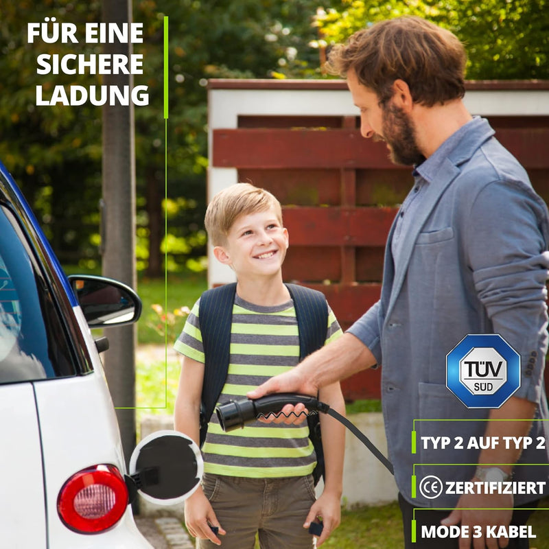 SIBRID Ladekabel Typ 2 auf Typ 2 (5m) 3-Phasig 22kW für Elektroauto und Hybrid - Mode 3 Ladekabel 32