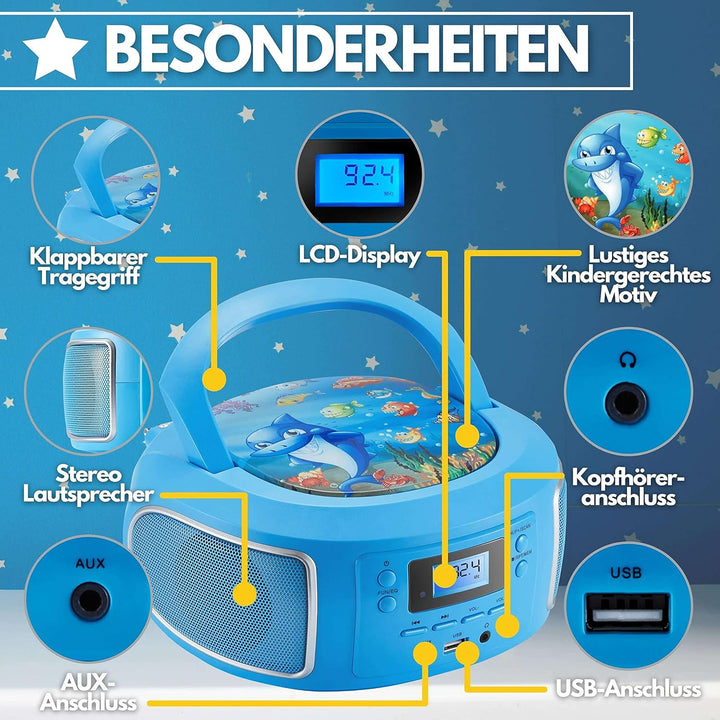 Cyberlux Tragbare Boombox | FM Radio | AUX-In | CD/CD-R | USB | Kopfhöreranschluss | CD-Player | Kin