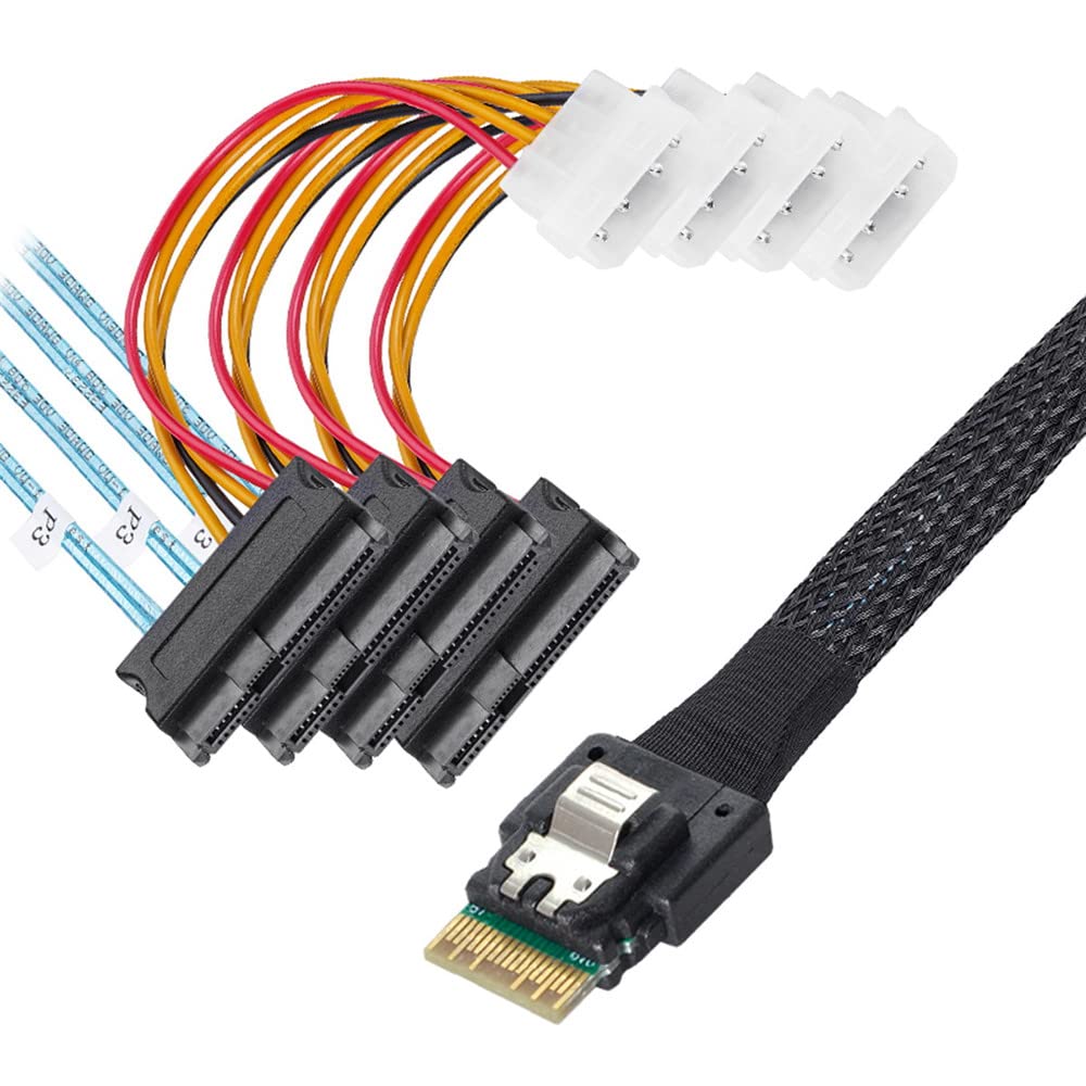 Xiwai Slimline SAS 4.0 SFF-8654 4i 38-Pin Host zu 4 SAS 29-Pin SFF-8654 Zielfestplatten-Fanout-RAID-