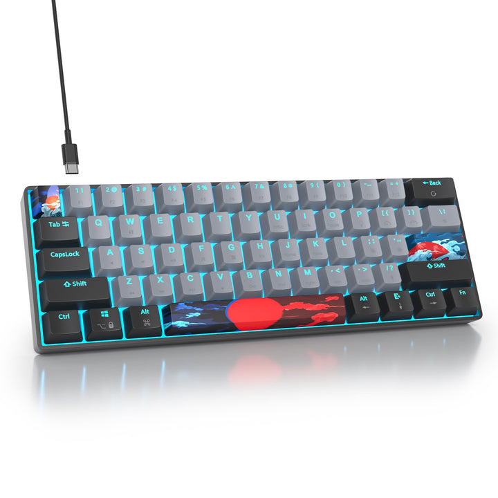 SOLIDEE mechanische gaming tastatur 60 prozent,61 Tasten mit Lineare rote Schalter,Eisblaues Licht,k