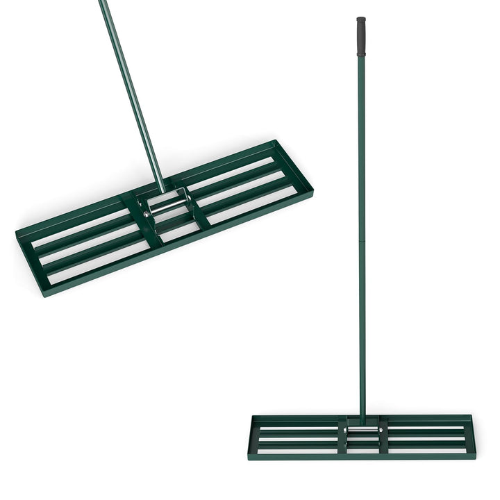 HOMASIS Rasen Nivellierrechen, Metall Rasenrakel mit 170cm ergonomischem Stiel & Griff, Rasenrechen