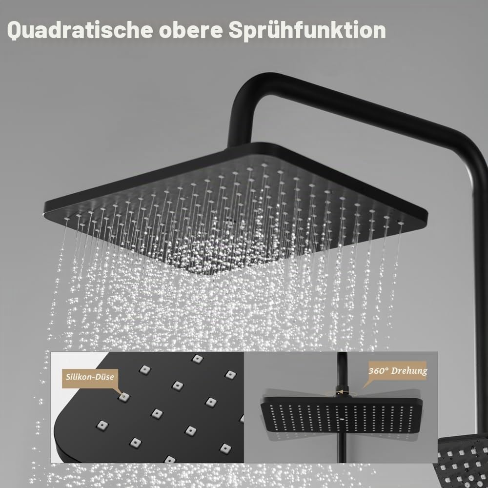 KOMIRO Duschsystem Schwarz, Duscharmatur Komplettset, Duschset mit Armatur, Regendusche Schwarz, Reg