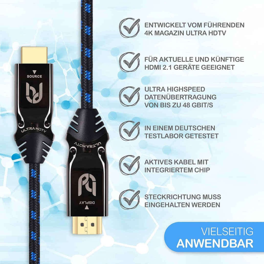 Ultra HDTV 8K HDMI-Kabel - 20m, Glasfaser, Ultra High Speed HDMI 2.1 (48 Gbps), 8K@60Hz & 4K@120Hz -