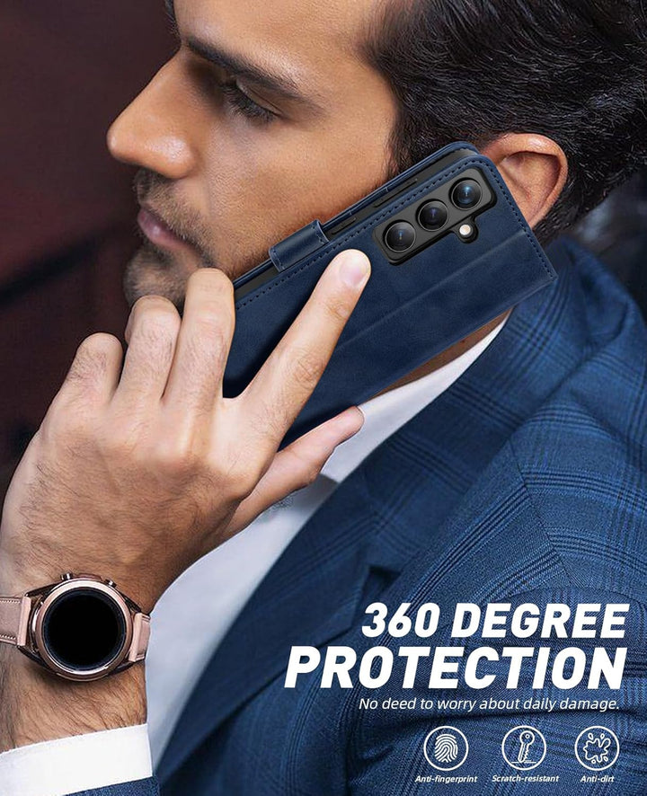 OCASE Handyhülle für Samsung Galaxy S24 5G Hülle Premium Leder Flip Klappbare Klapphülle Stossfeste