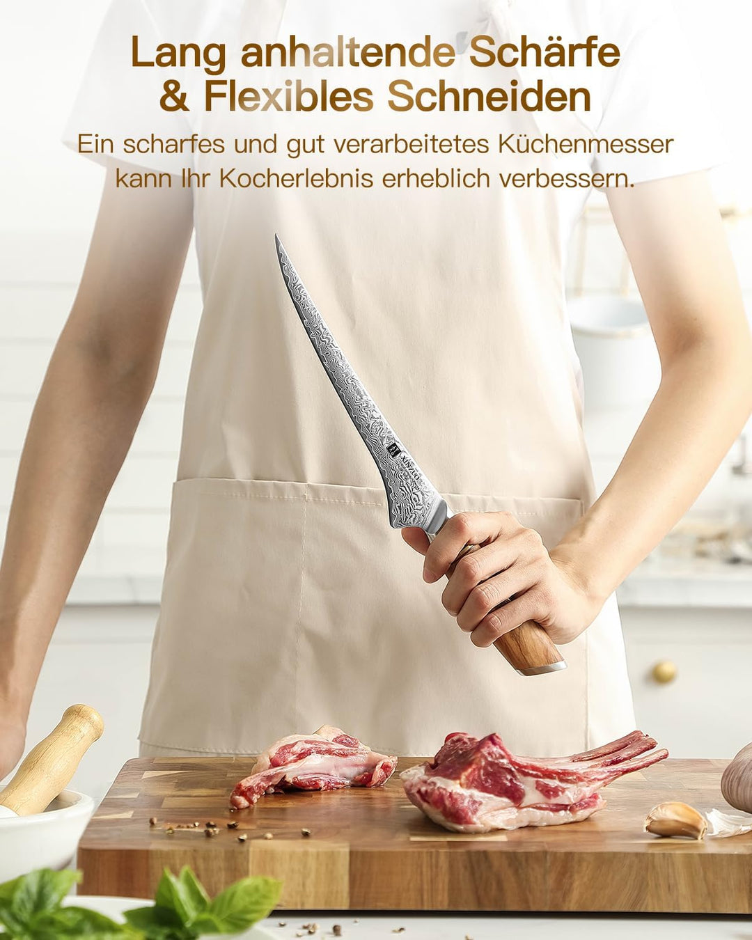 XINZUO 17,8cm Damastpulverstahl Filetiermesser, 73 Schichten Damastmesser Fischmesser Profi Kochmess