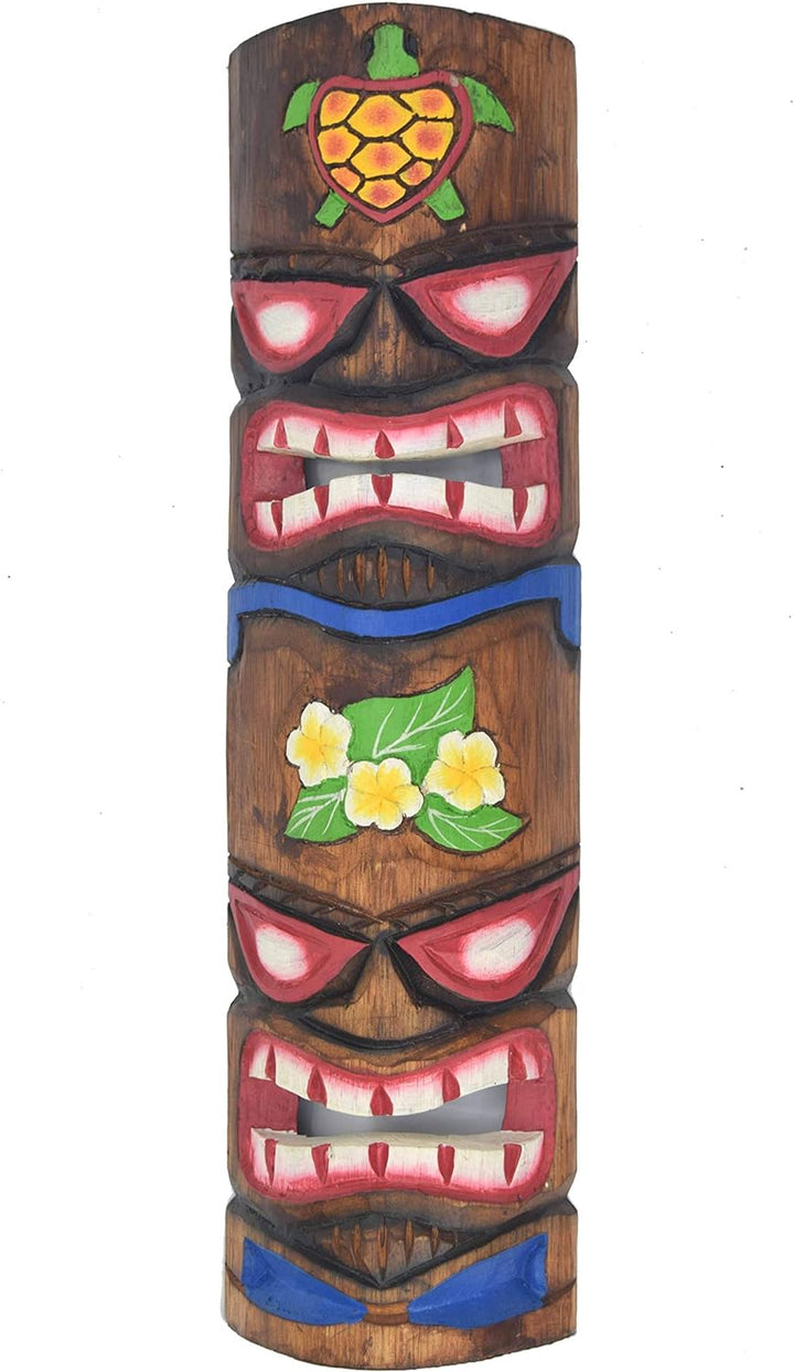 Interlifestyle 3 Tiki Totem Masken 50cm im Hawaii Style 3er Set Holzmaske Wandmaske Blumen Schildkrö