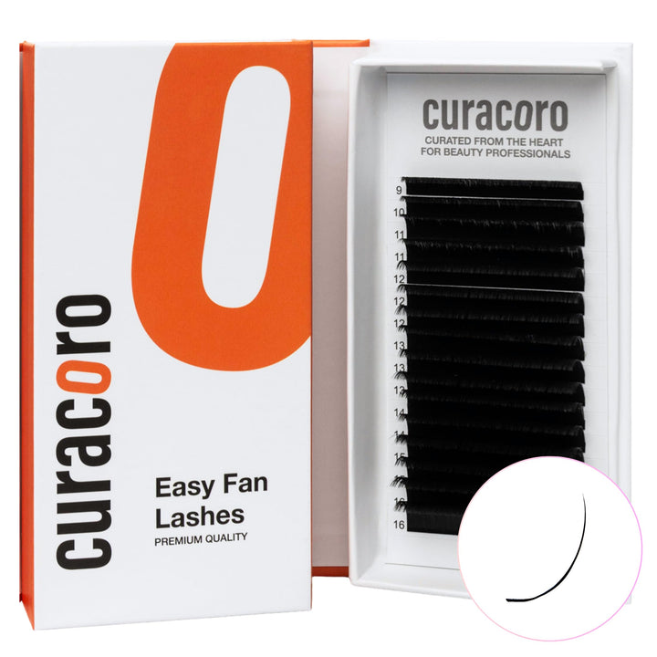 Curacoro Easy Fan Wimpern Extensions 0,03–0,07mm, C/CC/D Curl, 9–16mm, gemischt & Einzellängen, supe