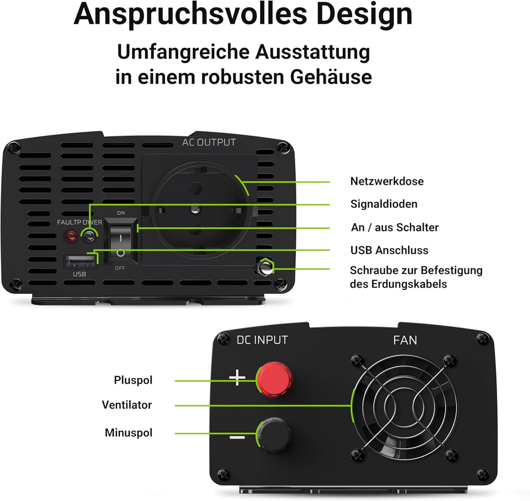 Green Cell® 1000W/2000W 12V auf 230V Volt kfz Spannungswandler Wechselrichter Power Solar Inverter D