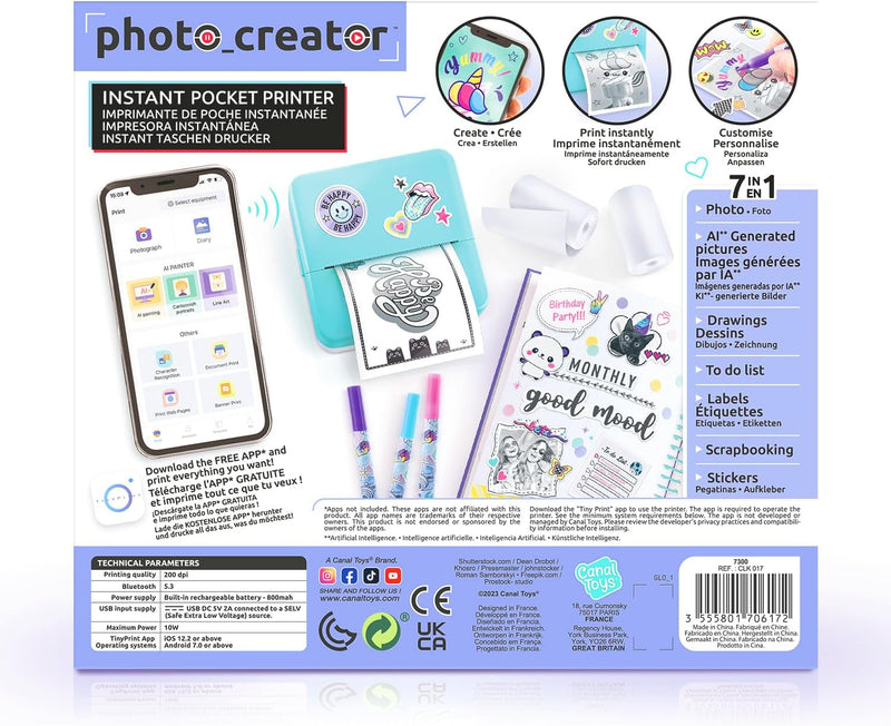 Canal Toys - Photo Creator CLK017- Taschen-Drucker Set für Smartphone mit Markern, Stickern und Ther