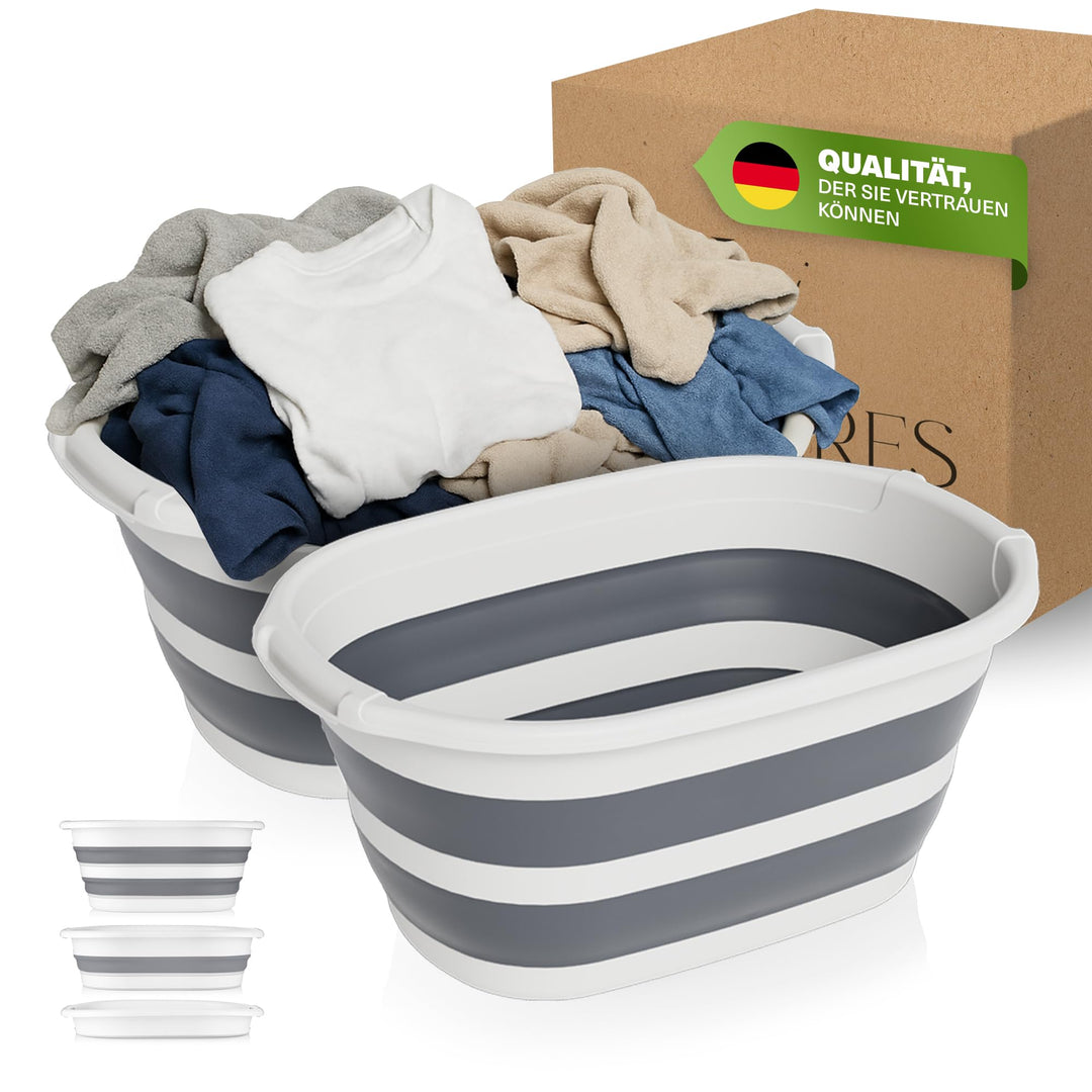 Wäschekorb 2er Set – Faltbar & platzsparend – 2× 25L Klappbarer Wäschesammler mit Silikongriff – BPA